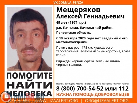 В Пачелме пропал 49-летний Алексей Мещеряков