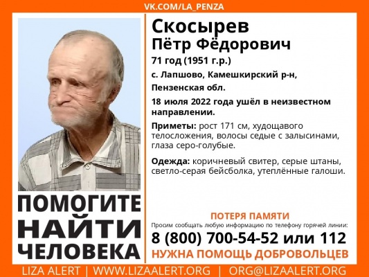 В Камешкирском районе ищут 71-летнего Петра Скосырева