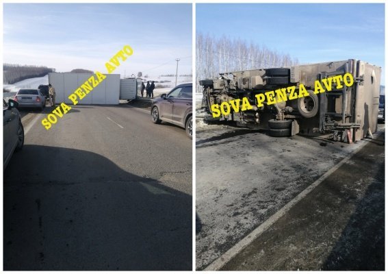 На трассе в Иссинском районе перевернулся грузовик. Движение перекрыто