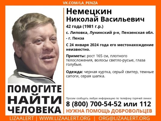 В Лунинском районе пропал 42-летний Николай Немецкин