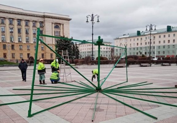 На площади Ленина в Пензе начался монтаж новогодней ели