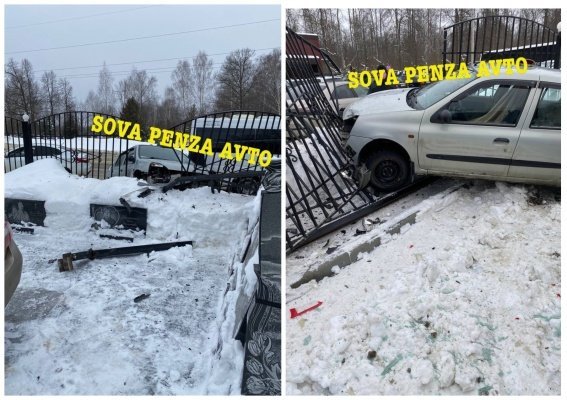На дублере Окружной в Пензе иномарка врезалась в ворота ритуальной компании