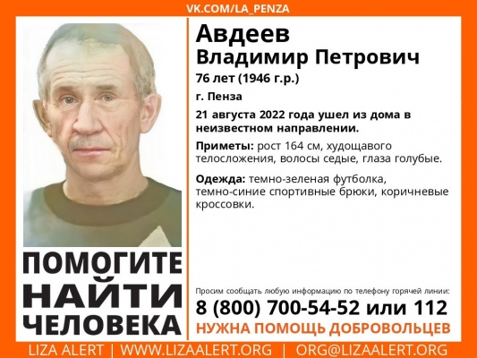 В Пензе пропал 76-летний Владимир Авдеев
