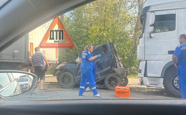 На трассе под Пензой иномарку зажало между двумя грузовиками