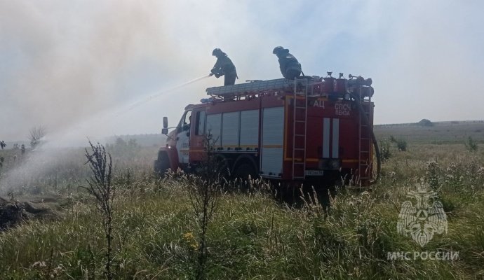 В пензенской Заре 16 пожарных тушат полыхающую траву