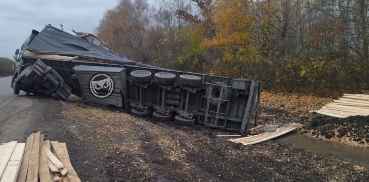 На трассе в Спасском районе опрокинулся грузовик
