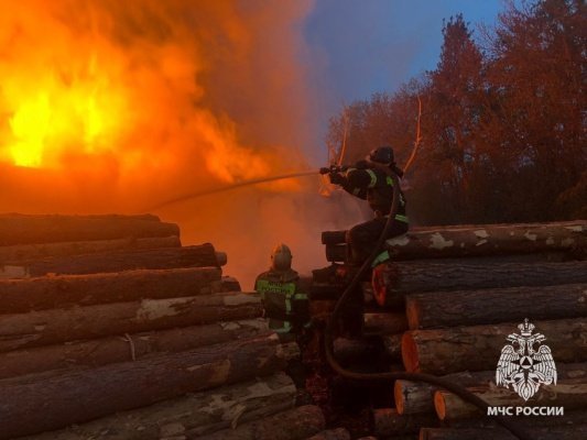 В Пензе 35 человек тушили крупных пожар на складе пиломатериалов