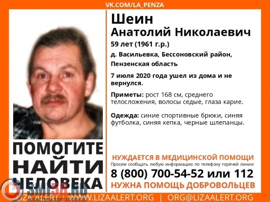В Бессоновском районе пропал 59-летний Анатолий Шеин
